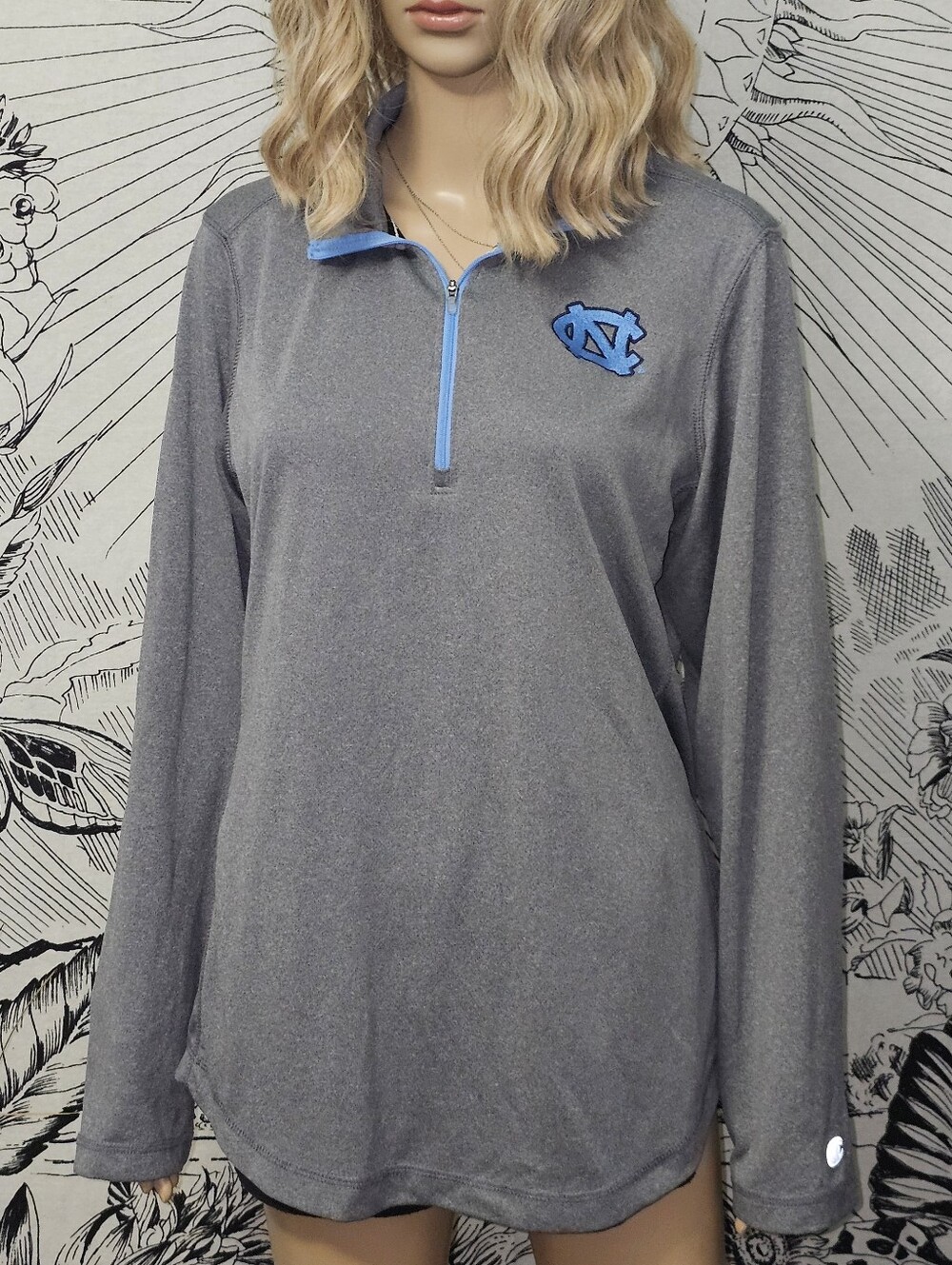 Champion Authentic UNC Tar Heels 1/4 Zip Pullover Women's XL Grey Performance